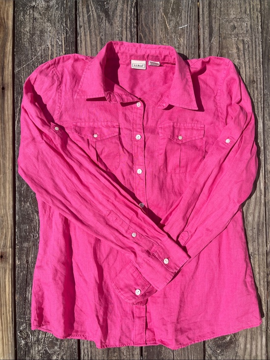 L.L. Bean Tops - LL Bean 100% Linen Long Sleeve Button Down Pink